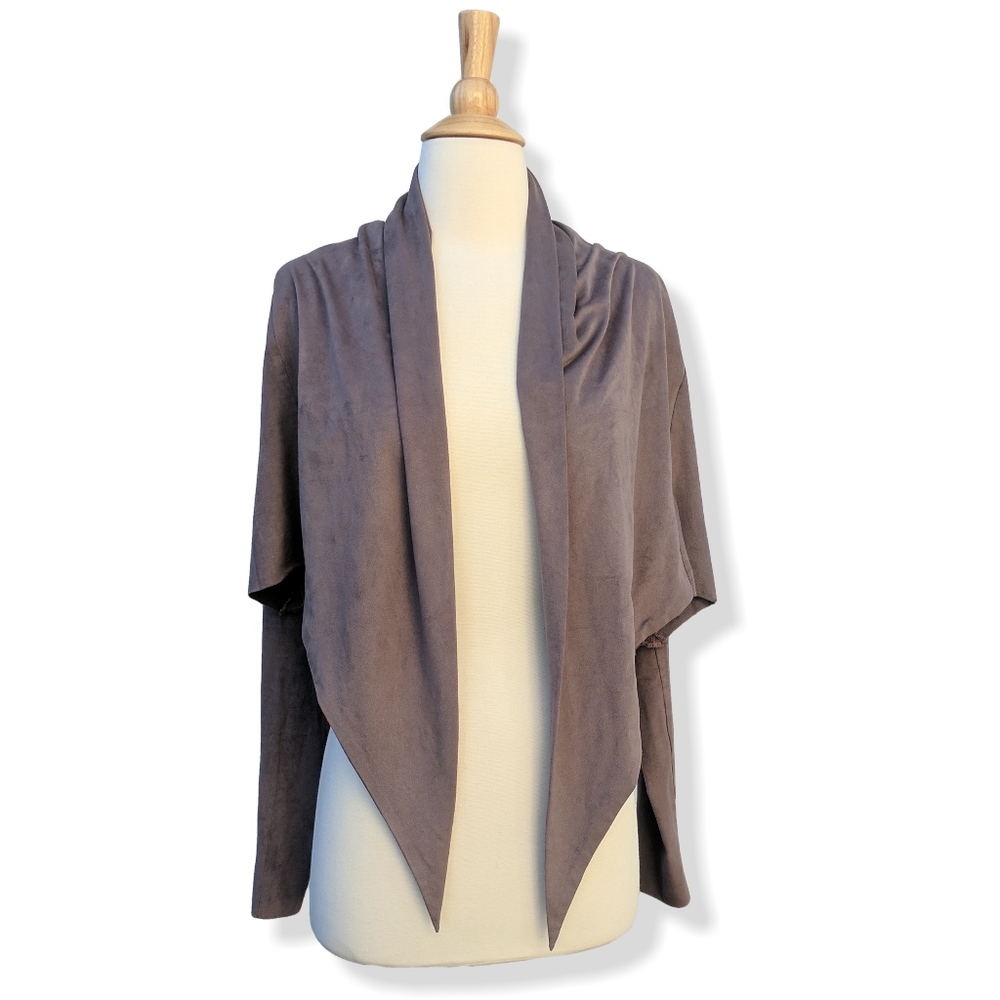 Mocha faux suede cropped jacket with crochet back